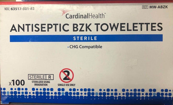 Cardinal Health antiseptic bzk towelettes 100