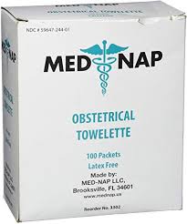 MED NAP Towelette Obstetrical AlcFr/BZK Cl .4% 5x7 Ctrs Dsp 100