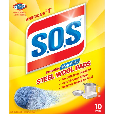 S.O.S. Brand Steel Wool Soap Pads, 10 Count  廚具鋼絲絨肥皂墊刷，10個