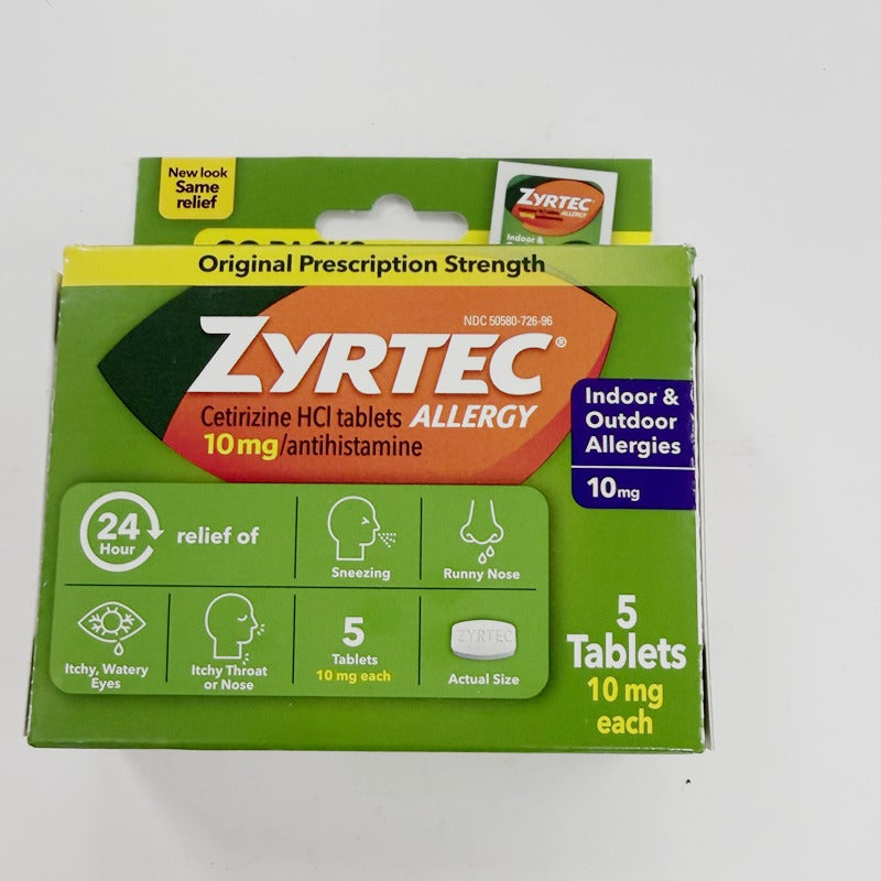 Zyrtec西替利嗪盐酸盐10毫克抗过敏片剂5片