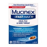 Mucinex Maximum Strength Fast-Max Cold, Flu, and Sore Throat Liquid Gels 16 ct