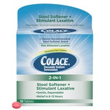 Colace 2-IN-1 Stool Softener & Stimulant Laxative Tablets, 10 Count