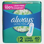 Always Ultra Thin Pads Size 2 Super Long Absorbency Unscented Without Wings - 40ct