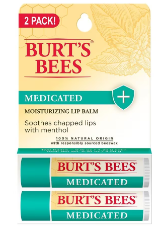 Burts Bees Medicated Lip Balm with Menthol & Eucalyptus, Blister Box, 0.15 Ounce, 2 Count