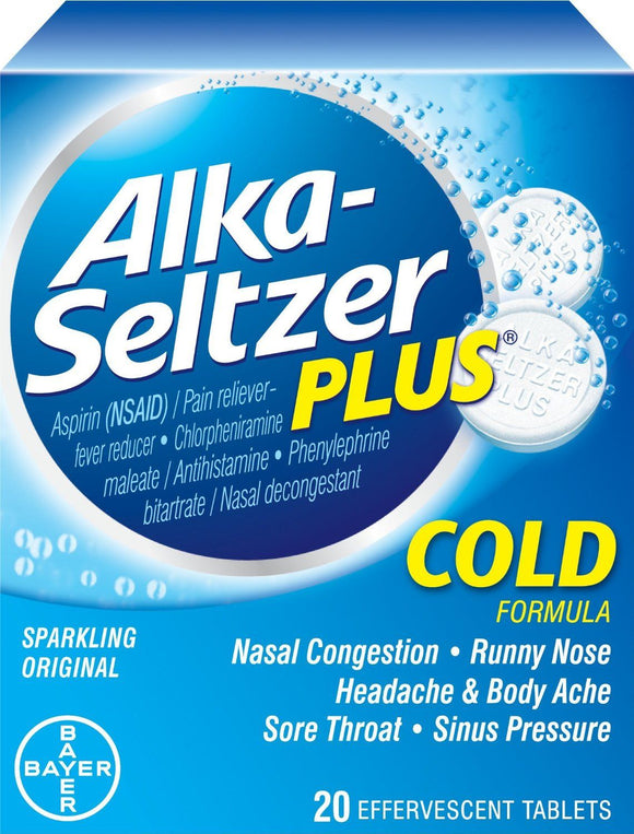 Alka Seltzer Plus Brand Cold Formula Effervescent Tablets, Sparkling Original - 20 ct 感冒泡腾片 20片
