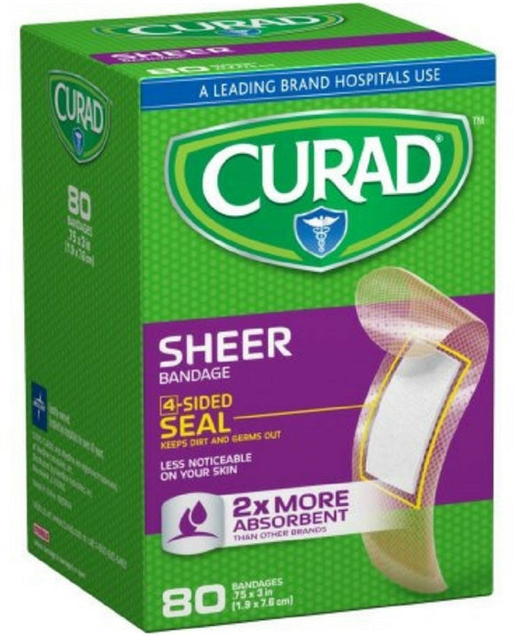 Curad Brand Sheer Bandages 0.75x3 IN (1.9x7.6 cm) 80 Bandages  透明創可貼 80片