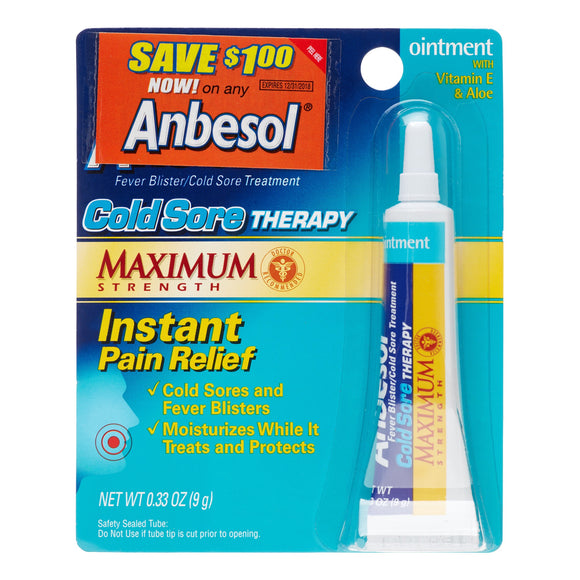 Anbesol Brand Maximum Strength Coldsore Therapy Treatment 0.33oz 唇疱疹/发烧疱药膏 9g