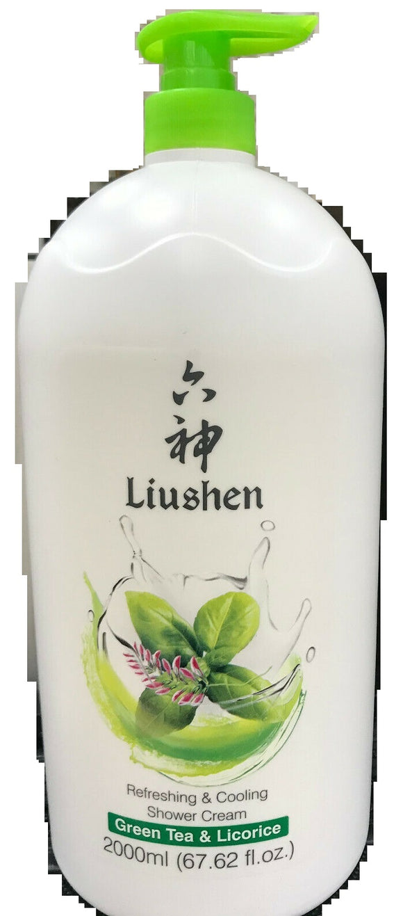 LiuShen Brand GREEN TEA & LICORICE, Refreshing & Cooling Shower Cream (2000 mL/ 67.62 Fl oz)  六神 綠茶甘草清涼爽膚沐浴露 2000毫升
