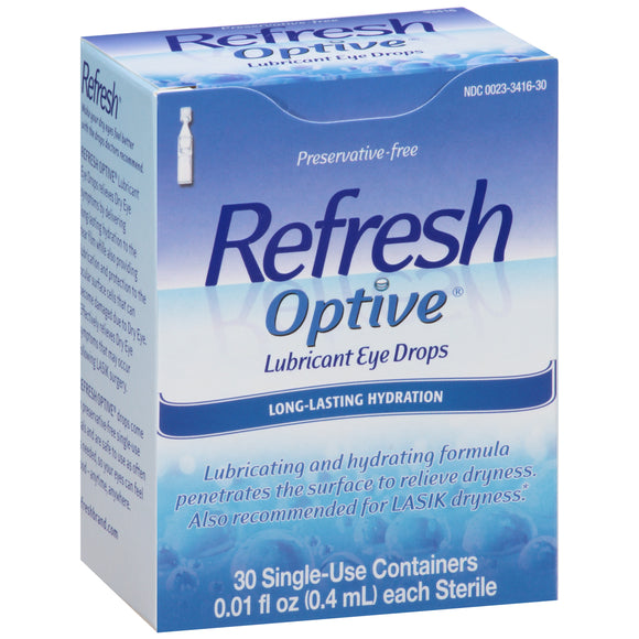 Refresh Optive Brand Lubricant Eye Drops, Long-Lasting Hydration 30*0.01 fl. oz 润滑泪液 长效保湿版 30支分装