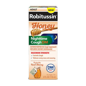 Robitussin Brand Honey Adult Maximum Strength Nighttime Cough DM Max, Cough Suppressan 8fl oz (237mL)   成人 止咳藥水, 夜間咳嗽