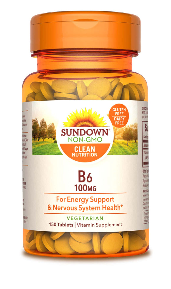 Sundown (Clean Nutrition) Brand Vitamin B-6, 100 mg, 150 Tablets  维生素B6 100毫克 150粒装
