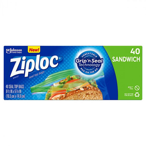 Ziploc® Brand Seal Top Sandwich Bags, Plastic Sandwich Bags, 40 Count