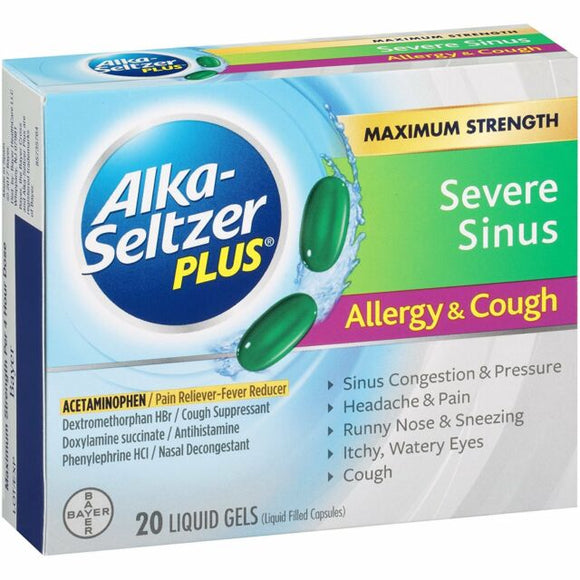 Alka-Seltzer plus Maximum Strength Allergy & Cough 20 Liquid Gels Capsules 加强版 过敏咳嗽药 20粒装