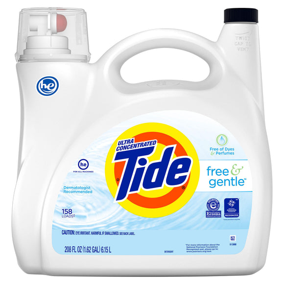 Tide Brand Free and Gentle Liquid Laundry Detergent (158 Loads) 208 Fl oz (6.15L)  洗衣液, 濃縮