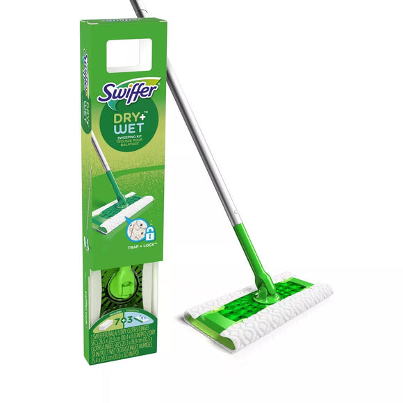 Sweeper Brand Dry and Wet Mop Starter Kit, Includes 1 Mop, 10 Refills  掃地乾濕拖把套件, 包括1拖把和10片清潔布