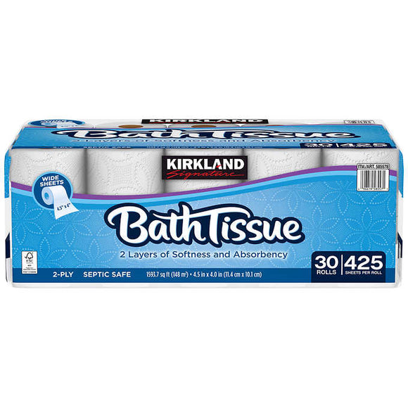 Kirkland Signature Brand Bath Tissue, 2-Ply, 425 Sheets (30 Rolls)