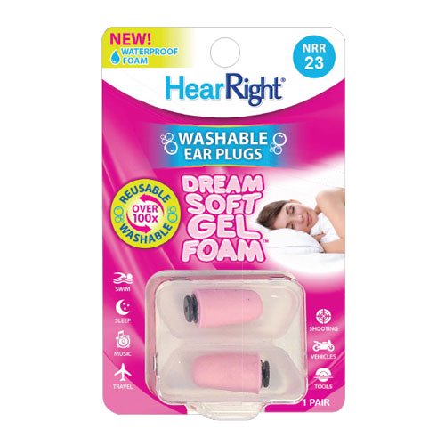HearRight Brand Dream Soft Gel Foam Ear Plugs, Washable,  27 Decibels, 1 Pair  睡眠耳塞, 降噪等級 23分貝, 柔軟的凝膠泡沫可清洗, 一對