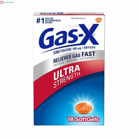 Gas-X Brand Ultra Strength Simethicone 180 MG ANTIGAS 18 Softgels 缓解胃胀气 18片装