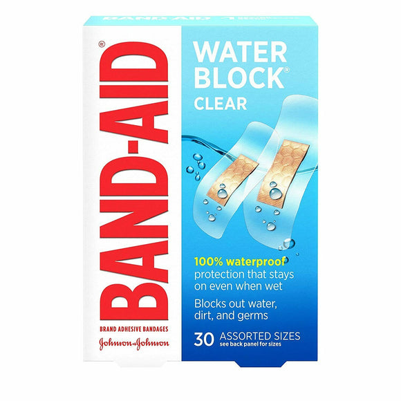 BAND-AID Brand Clear Water Block Plus Assorted Adhesive Bandages 30 Count 邦迪 创可贴防水版 30片装