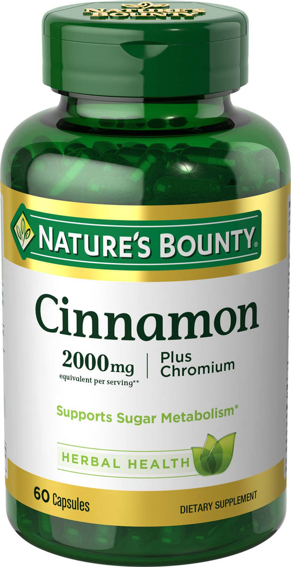Nature's Bounty Cinnamon, 2000mg Plus Chromium, Dietary Supplement, 60 Capsules 肉桂粉，2000毫克加铬，膳食补充剂