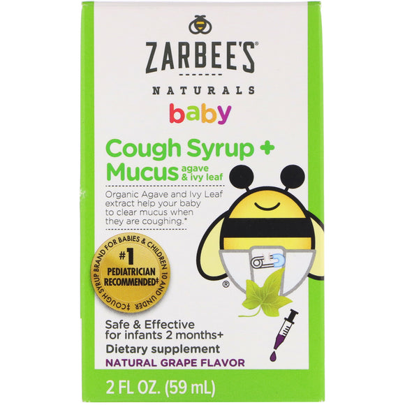 Zarbee's Naturals Brand Baby Cough Syrup+Mucus, For Infants 2 Months+, Natural Grape Flavor 2 fl oz (59mL)  嬰兒止咳糖浆, 葡萄味