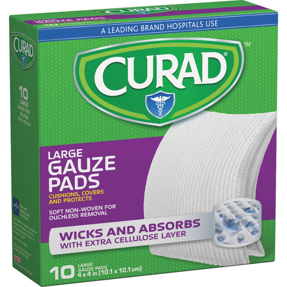 Curad Brand Large Gauze Pads 4x4 IN (10.1x10.1 cm) 10 Pads  大紗布墊 4x4英寸, 10片