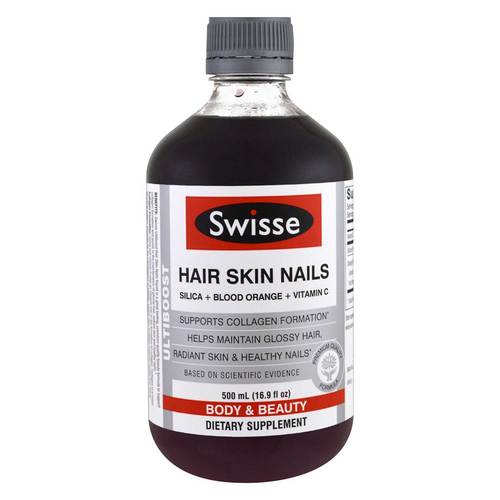 Swisse Brand Hair Skin Nails (Silica+Blood Orange+Vitamin C) Dietary Supplement, 500 mL (16.9 Fl oz)  包含二氧化矽, 血橙和維生素C混合物, 膳食補充劑