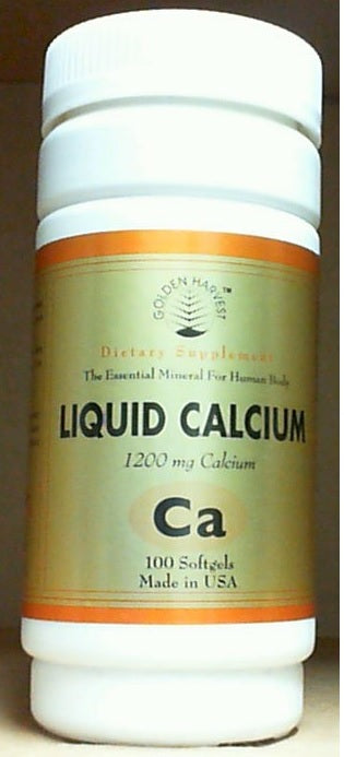 Golden Harvest Brand Liquid Calcium 1200 mg, Ca, Dietary Supplement, 100 Softgels.  鈣 1200 mg, 膳食補充劑 100軟膠囊