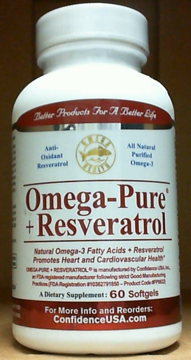 Omega-Pure + Resveratrol, Anti-Oxidant Resveratrol, All Natural Purified Omega-3, 60 Softgels  抗氧化劑, 歐米茄-3, 60粒