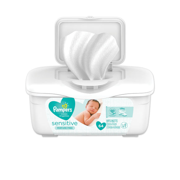 Pampers Brand Sensitive Wipes (7x6.8 IN) 64 Sheets  敏感嬰兒濕巾, 白色, 棉質, 無香 64張