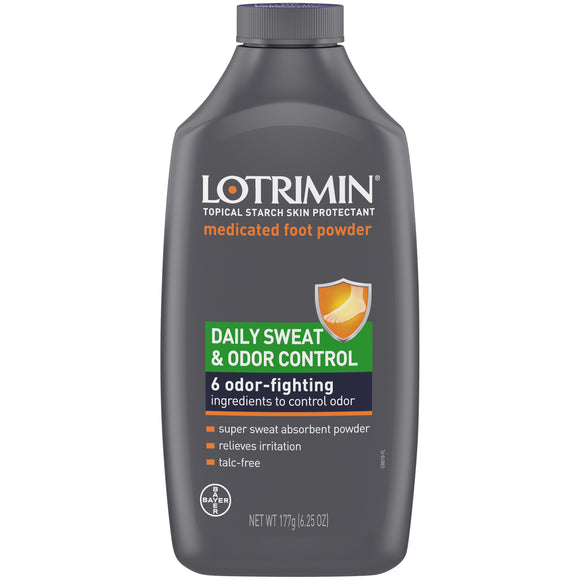 Lotrimin Brand Medicated foot powder Daily Sweat & Odor Control 6.25 oz (177g)  药用脚部除异味除湿粉