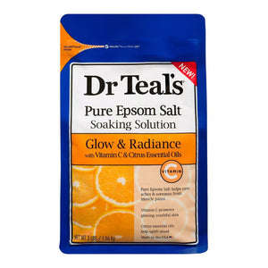 Dr Teal's Brand Pure Epsom Salt Soaking Solution, Glow & Radiance with Vitamin C & Citrus Essential Oils, 3 LBS (1.36 Kg)  浸浴鹽, 含維生素C和柑橘精油
