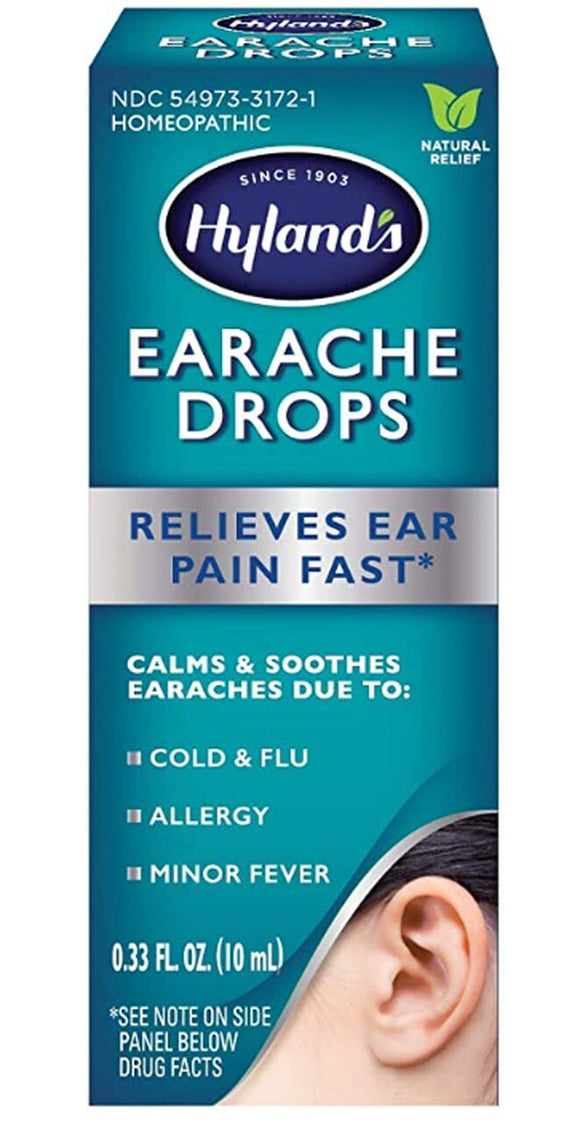 Hyland's Brand Earache Drops, Calms & Soothes Earaches 0.33 Fl oz (10 mL)  耳痛滴, 鎮靜和舒緩耳痛