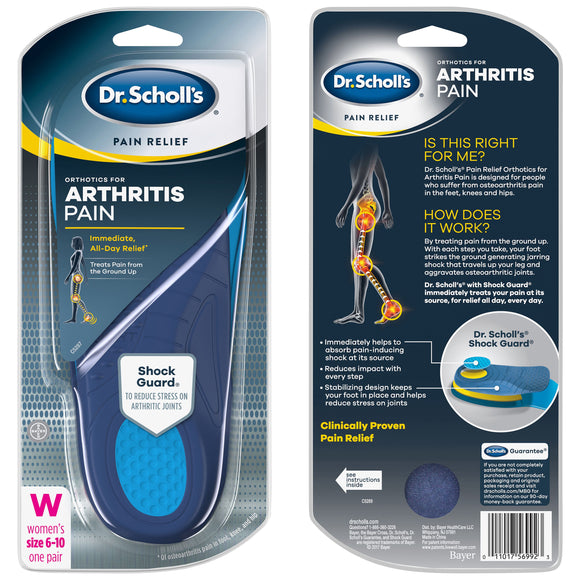 Dr Scholl's Brand Pain Relief Orthotics for Arthritis Pain for Women, 1 Pair, Size 6-10 女士 疼痛缓解矫正鞋垫 尺寸6-10