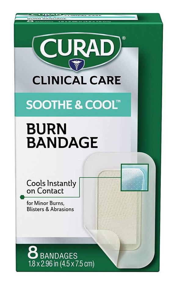 CURAD Brand Soothe & Cool Burn Bandage For Minor Burns, Blisters & Abrasions 1.8x2.96 IN (4.5x7.5cm)  8 Bandages  燒傷創可貼, 適用於輕微燒傷, 水泡和擦傷