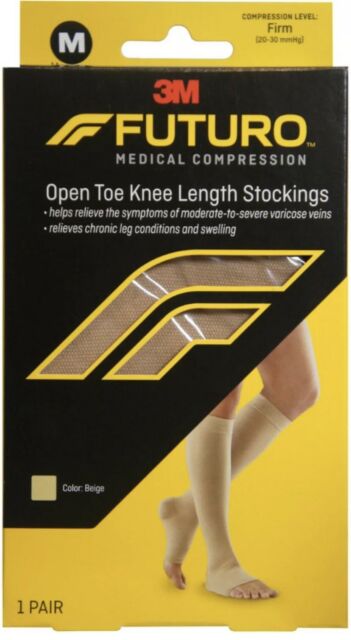 FUTURO Therapeutic Knee Length Stockings Open Toe Firm Medium Beige 1 Pair 护乐多 治疗性膝长袜露趾袜 中号 米色 1对