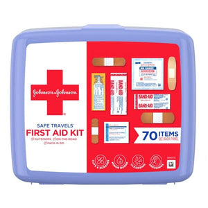 Johnson & Johnson Brand Portable First Aid Kit, Safe Travels (70 Items)  急救箱, 旅行裝, 內含70種急救物品
