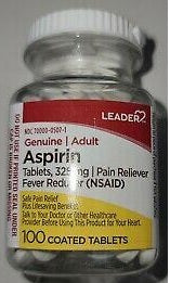Leader Brand Aspirin Genuie Adult Tablets 325mg, Pain Reliever, Fever Reducer, 100 Tablets   阿司匹林 成人片劑325mg，止痛，退燒藥
