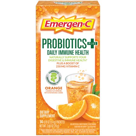 Emergen-C Brand Probiotics Plus, Plus a Boost of 250mg Vitamin C, Orange Flavor, 14 Packets  益生菌+, 再加上250毫克維生素C, 橙味 14包