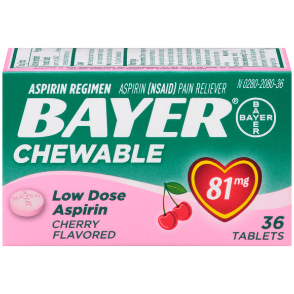 Bayer Chewable Aspirin Cherry, 36 ct
