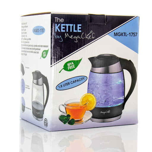 Electric Tea Kettle (1.8 L) Glass and Stainless Steel (MGKTL-1757), MegaChef  電熱水壺 (1.8升) 玻璃和不銹鋼
