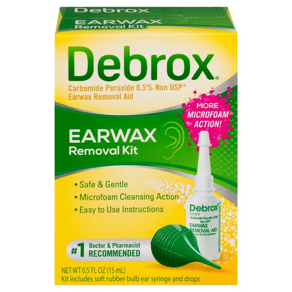 Debrox Earwax Removal Kit including Soft Rubber bulb ear syringe and drops 0.5 fl oz Debrox 耳垢去除套件，包括柔软的橡胶球状耳针和滴液 15ml