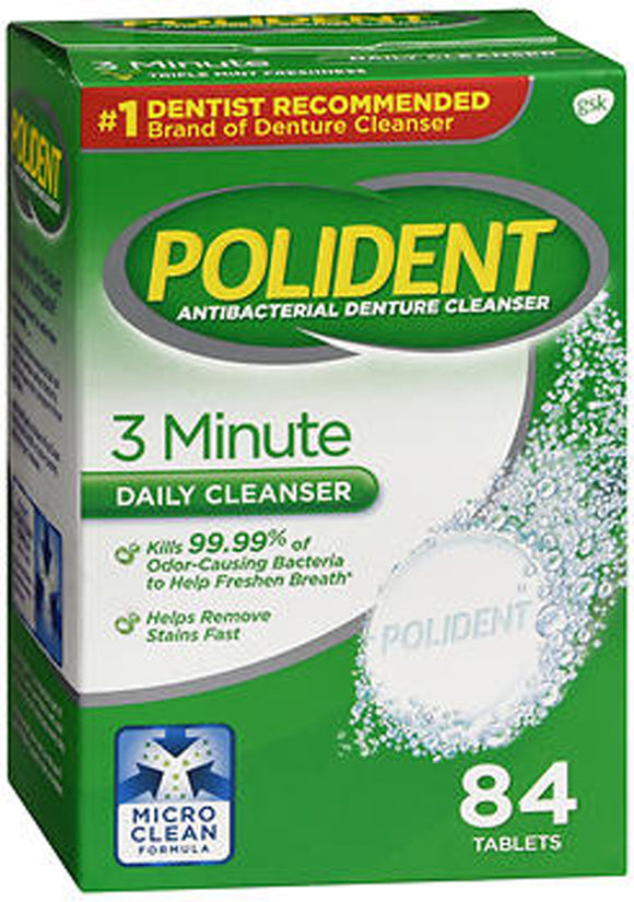 Polident Brand 3 Minute Daily Cleanser Antibacterial Denture Cleanser Tablets, 84 Tablets  3分鐘每日清潔劑抗菌義齒清潔劑片, 84片