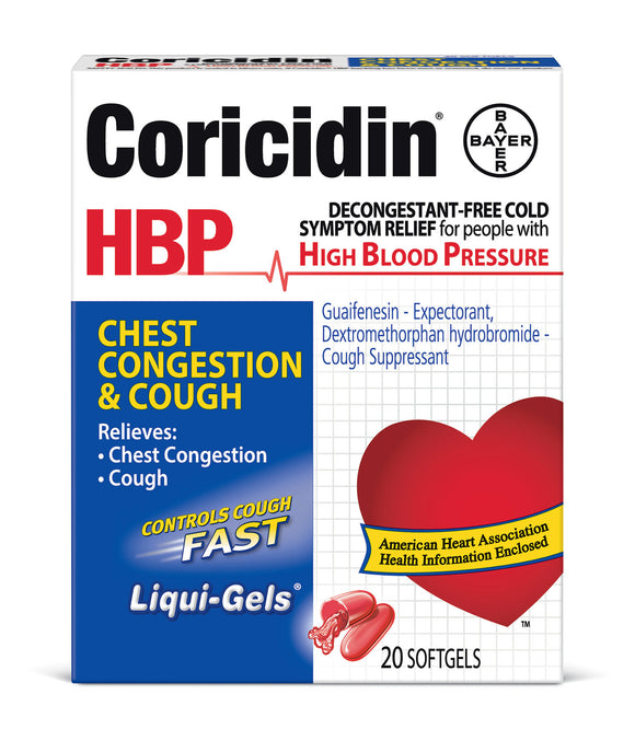 BAYER CORICIDIN HBP CHEST & COUGH 20 SOFTGELS