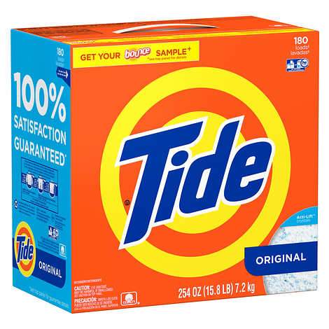 Tide Brand HE Powder Laundry Detergent, Original, 180 loads (254 oz)