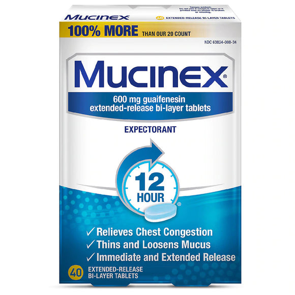 Mucinex Brand 12-Hour Chest Congestion Expectorant Tablets - 40ct  化痰止咳药 12小时一片*40片