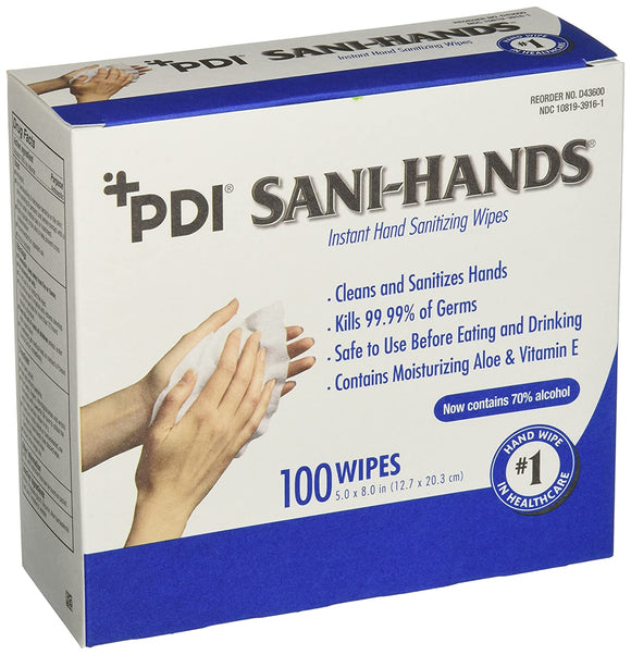 +PDI SANI-HANDS Wipes 100 PCS (5.0 x 8.0 in) D43600
