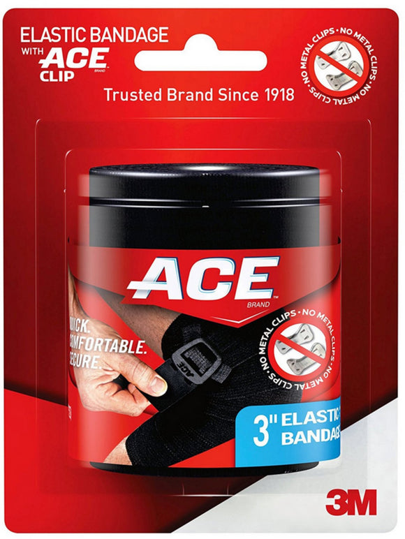 ACE Brand 3M Elastic Bandage with ACE Clip, 3 IN x 63.6 IN, 1 ea   黑色彈性繃帶, 帶ACE牌夾子, 3英寸