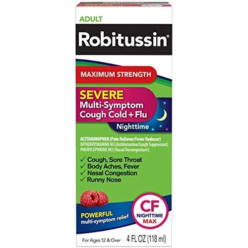 Adult Robitussin Maximum Strength Multi-Symptom Cough +Flu 4 fl oz  Robitussin成人最大强度多症状咳嗽感冒药水 4 fl oz