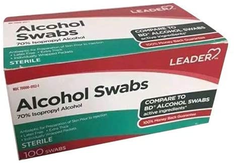 Leader Brand Alcohol Swabs 70% Isopropyl Sterile, 100 Swabs  酒精清洁消毒片 100片装